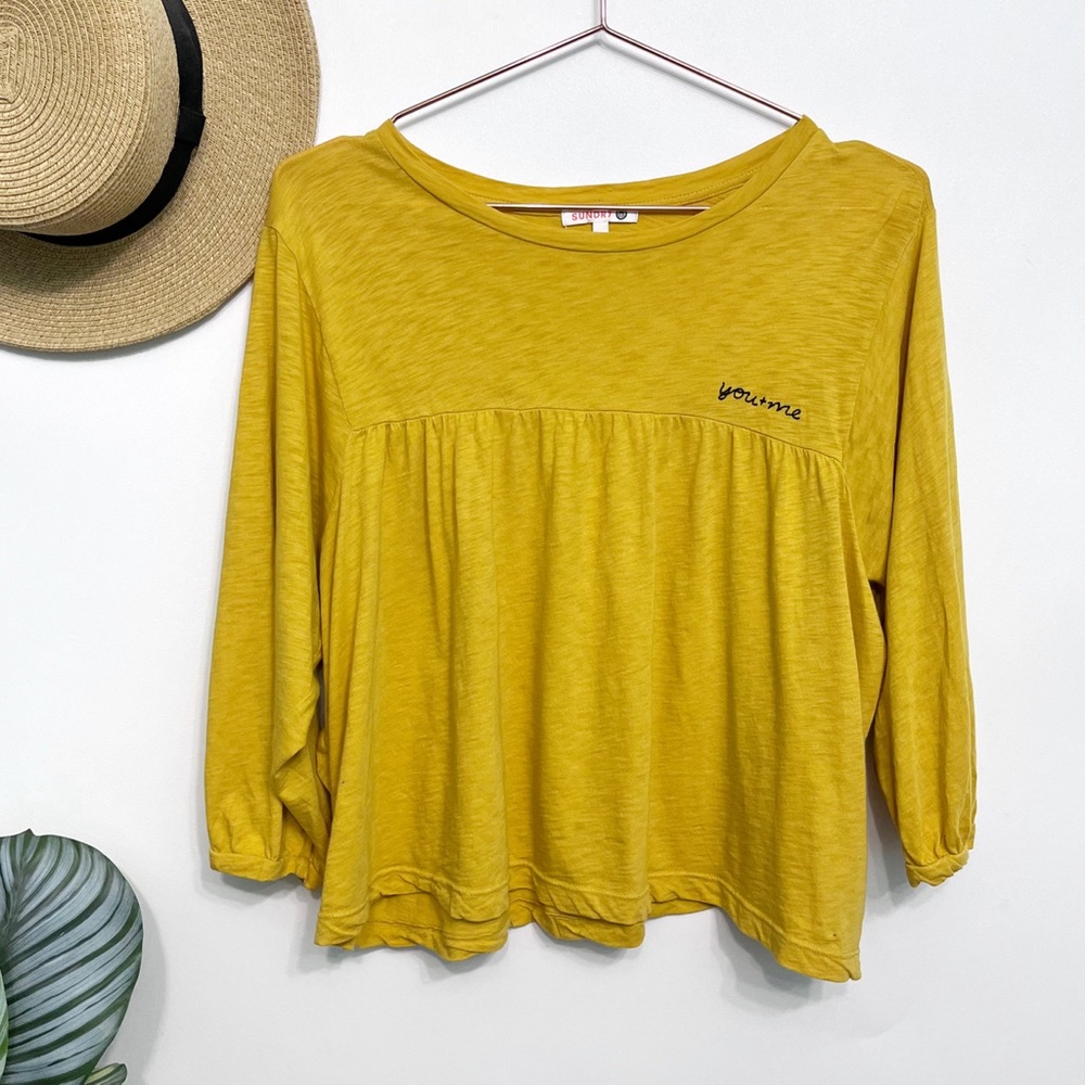 anthro | sundry you + me embroidered pima cotton slub tee saffron s